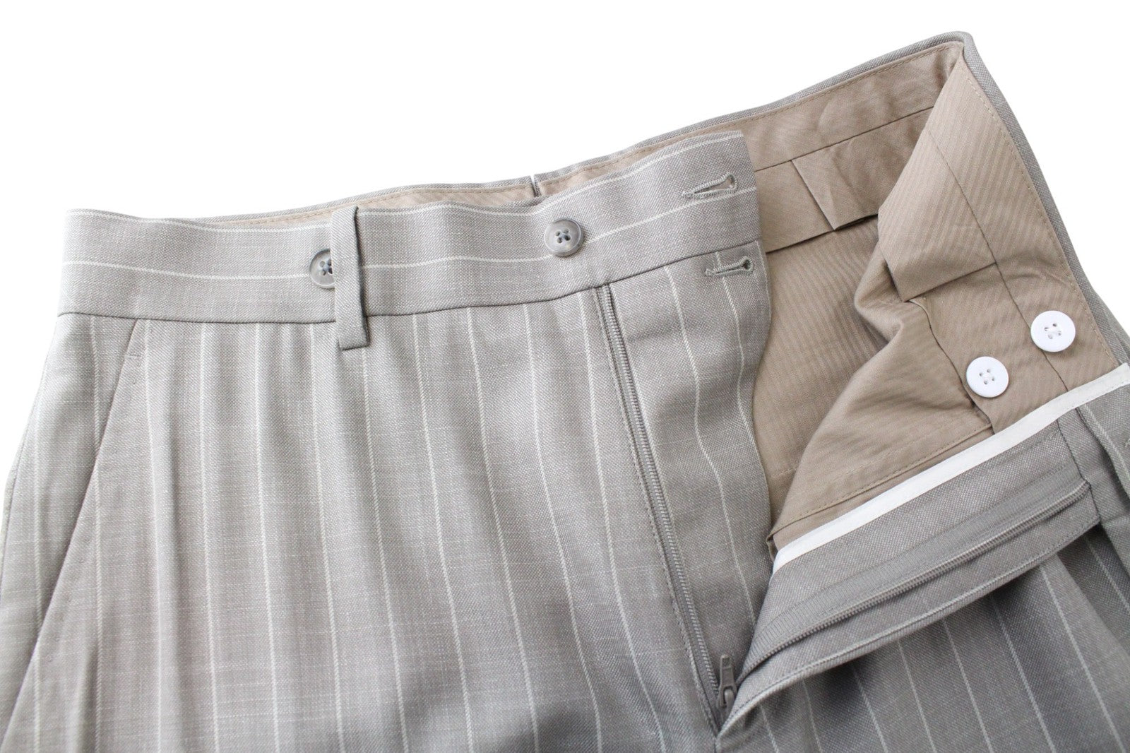SUITSUPPLY La Spalla Men Suit UK34S Striped Wool Silk Linen Taupe Brown 3 Piece