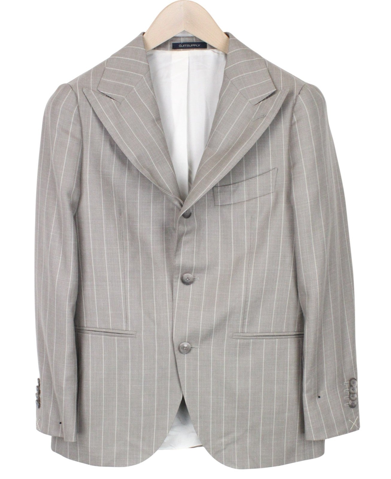 SUITSUPPLY La Spalla Men Suit UK34S Striped Wool Silk Linen Taupe Brown 3 Piece