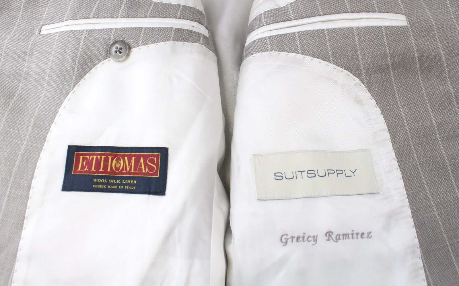 SUITSUPPLY La Spalla Men Suit UK34S Striped Wool Silk Linen Taupe Brown 3 Piece