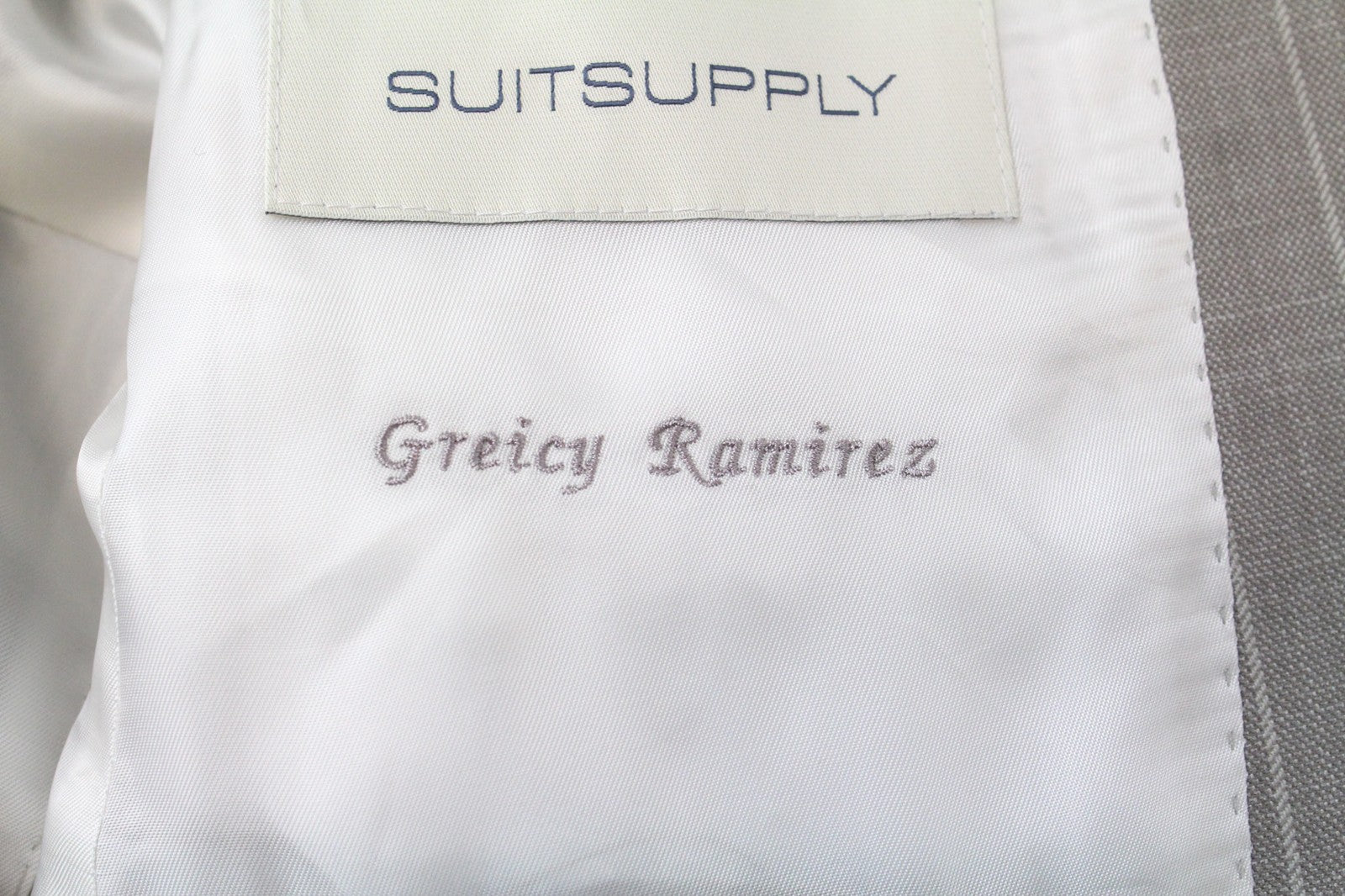 SUITSUPPLY La Spalla Men Suit UK34S Striped Wool Silk Linen Taupe Brown 3 Piece