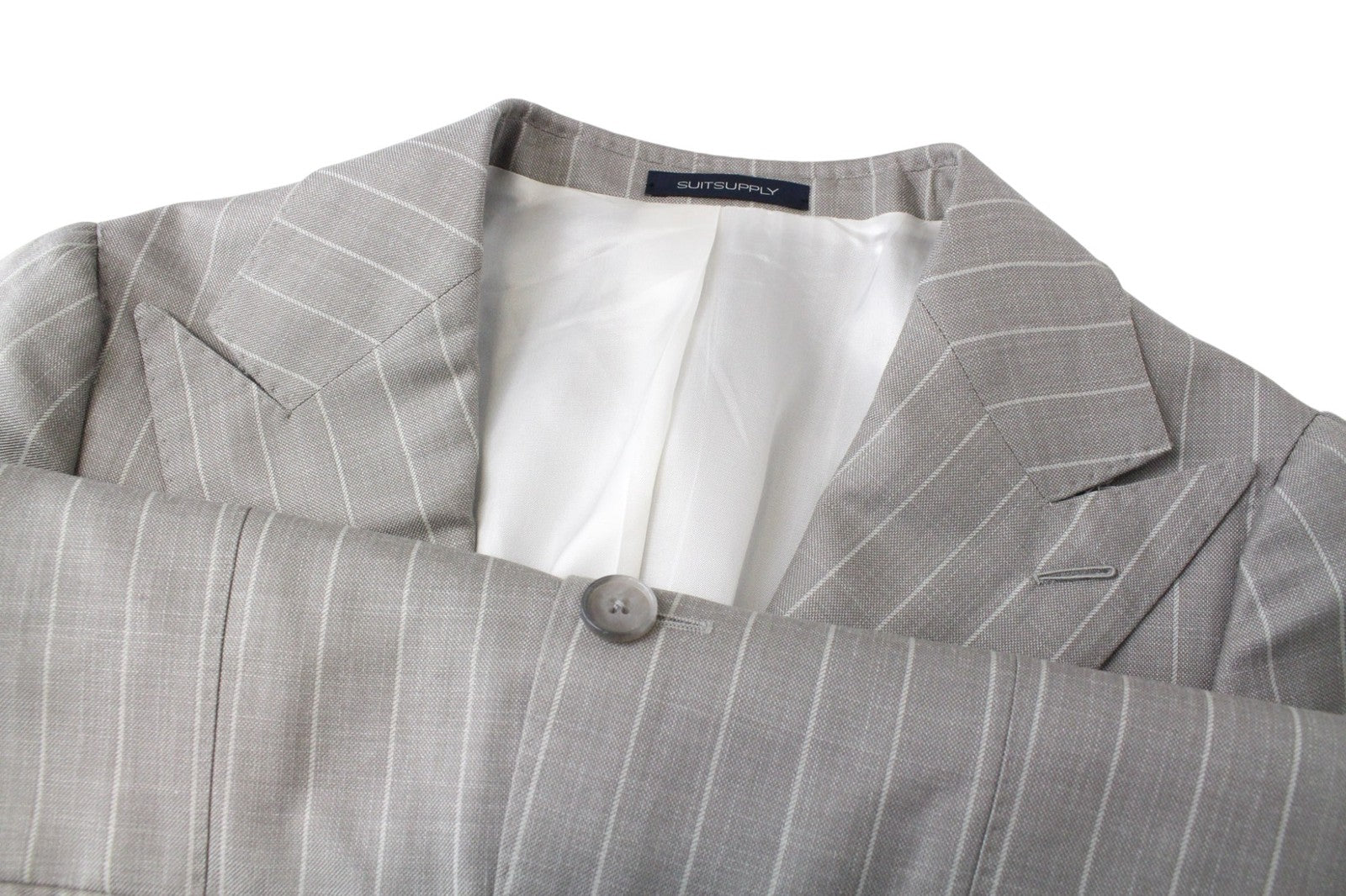 SUITSUPPLY La Spalla Men Suit UK34S Striped Wool Silk Linen Taupe Brown 3 Piece