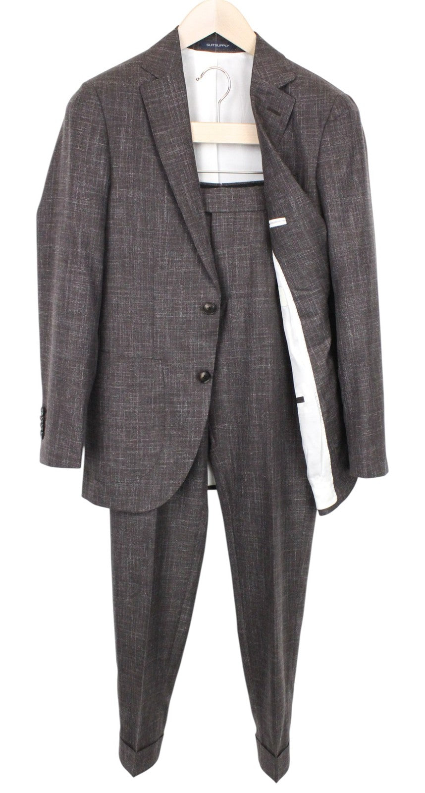 SUITSUPPLY La Spalla Men Suit UK30R Classic Lined Wool Silk Linen Brown 2 Piece