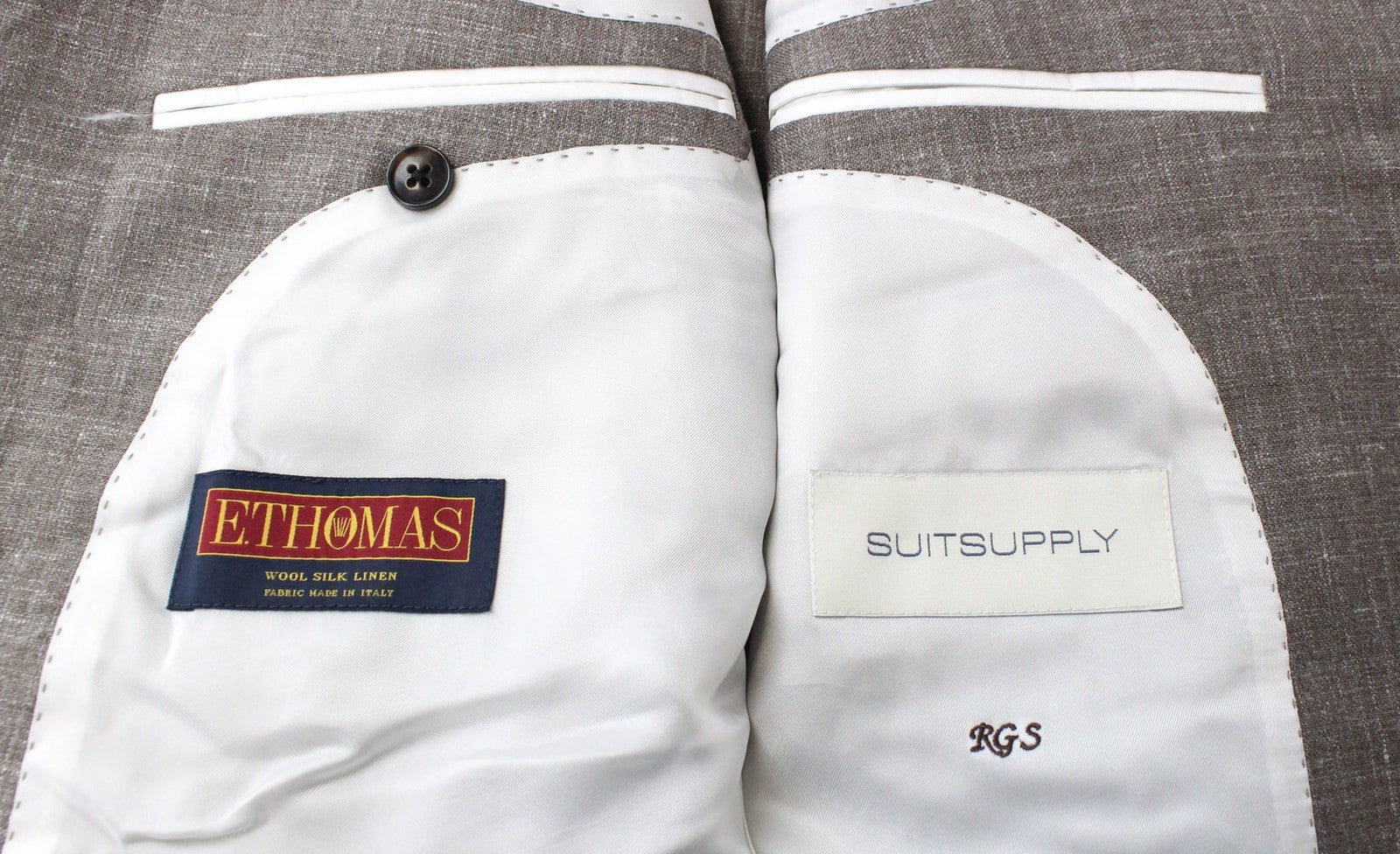SUITSUPPLY La Spalla Men Suit UK44L Single-Breasted Wool Silk Linen Brown 2Piece