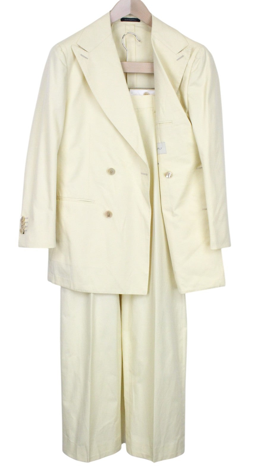 SUITSUPPLY La Spalla Men Suit UK38S Double-Breasted Cotton Light Yellow 2 Piece