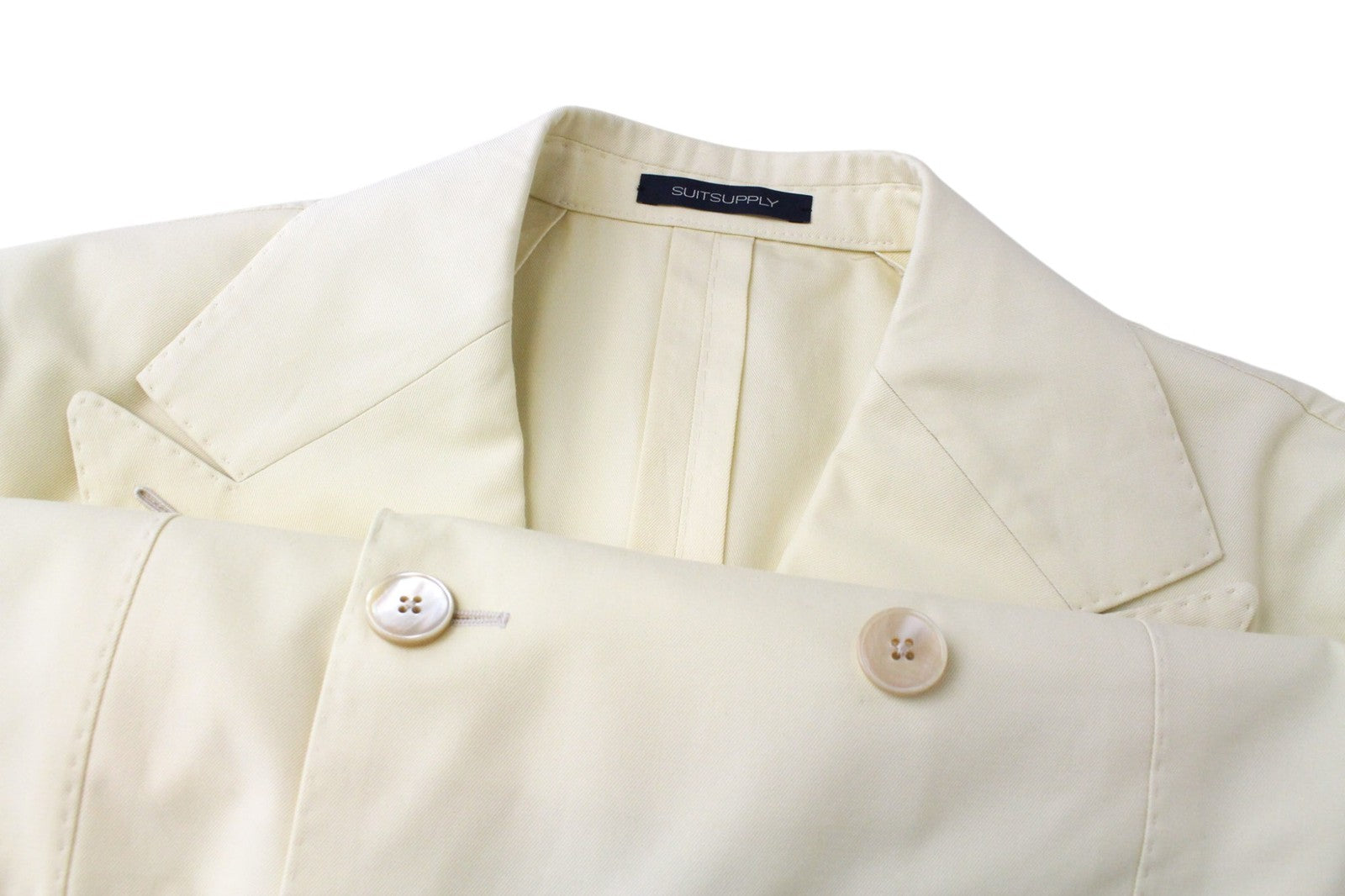 SUITSUPPLY La Spalla Men Suit UK38S Double-Breasted Cotton Light Yellow 2 Piece