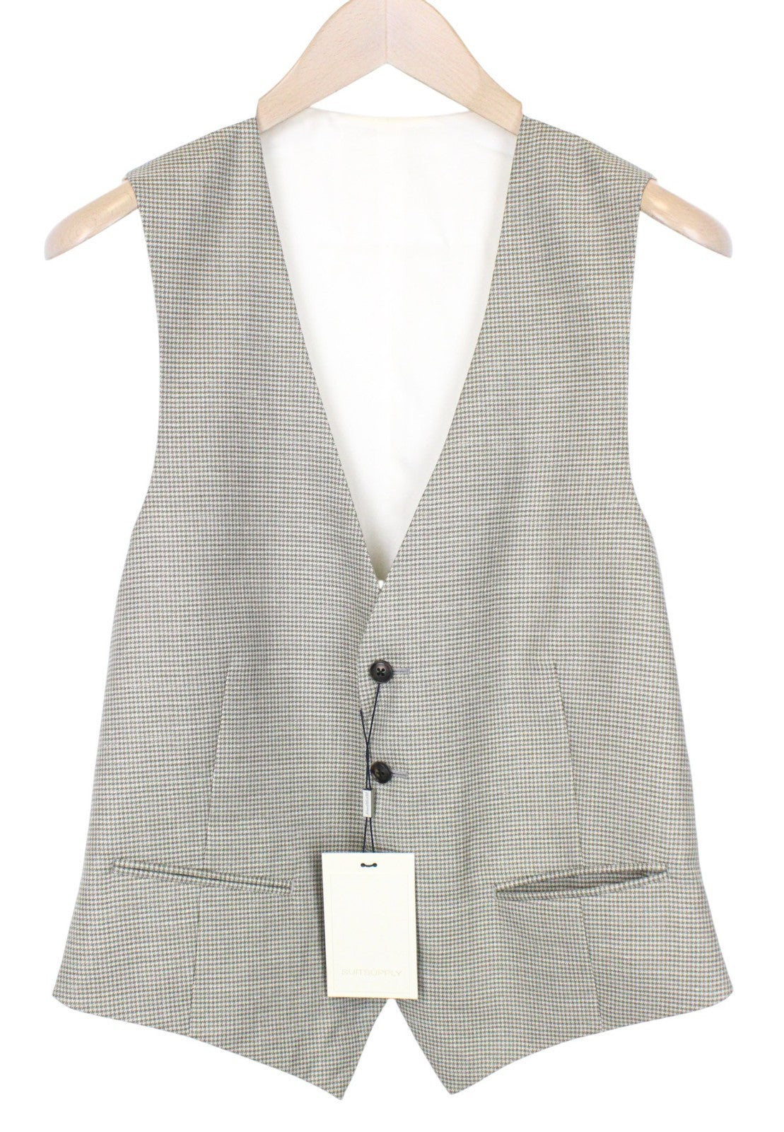 SUITSUPPLY Ferrara Men Waistcoat UK40R Green Wool Silk Linen Houndstooth Pattern