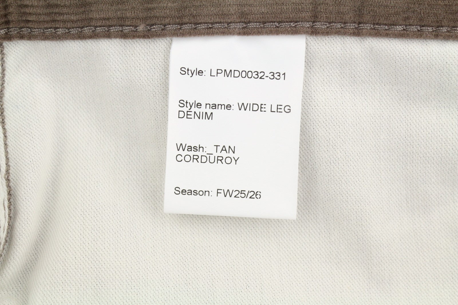 LE PERE Wide Leg Men Trousers W36 Tan Cord Button Fly FW25/26