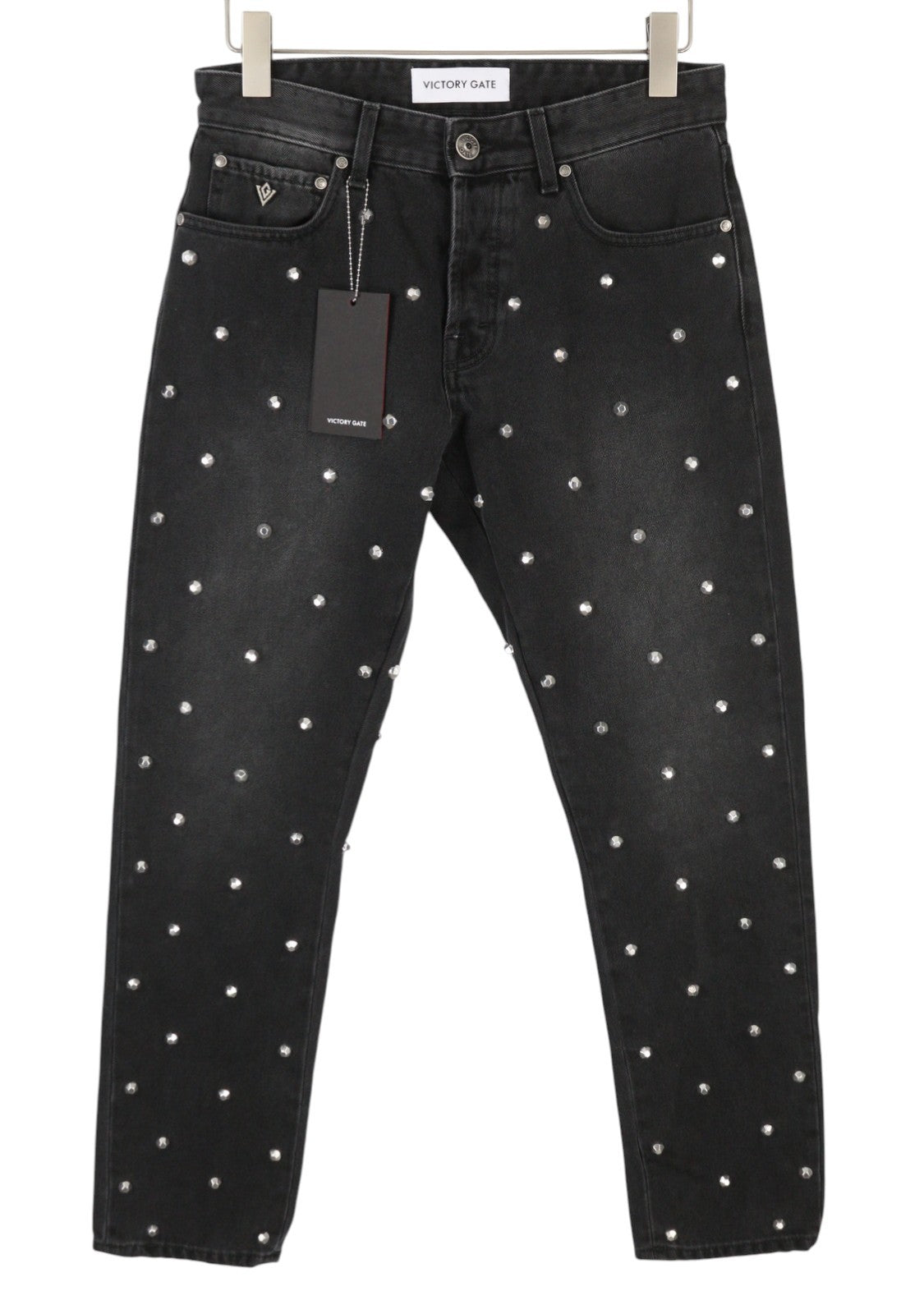 VICTORY GATE Men Jeans Regular Fit Black Collection Studs W29 Washed RRP650