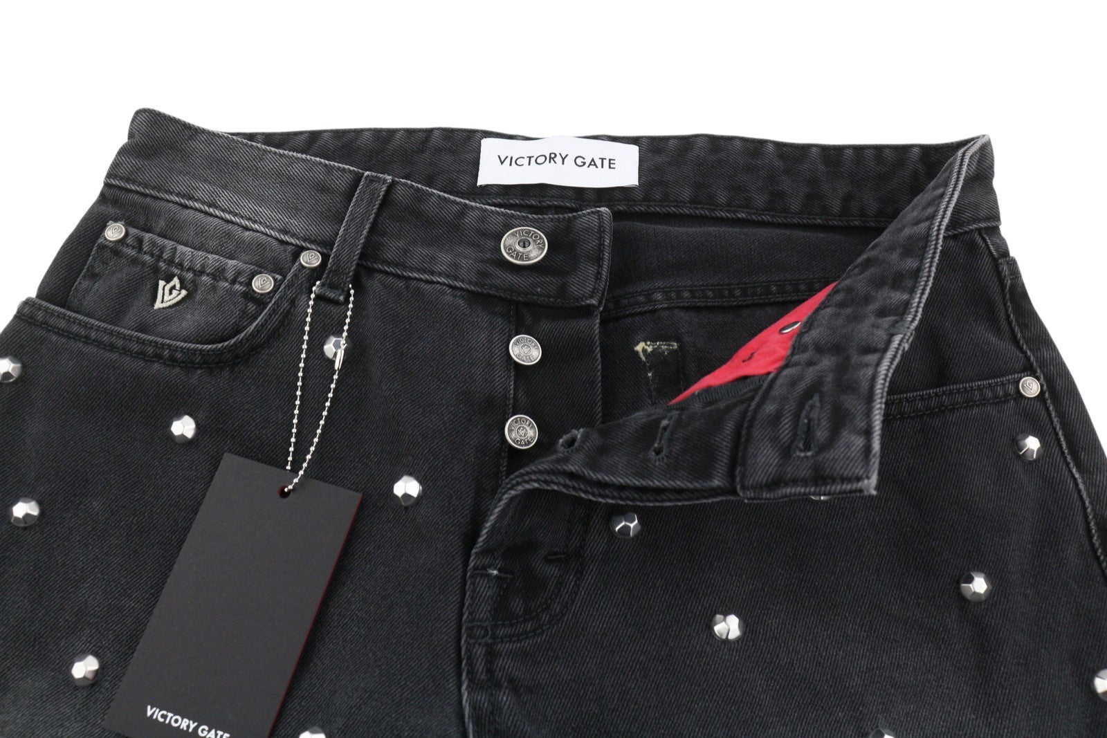 VICTORY GATE Men Jeans Denim Regular Fit Black Collection Studs W30 Worn RRP650