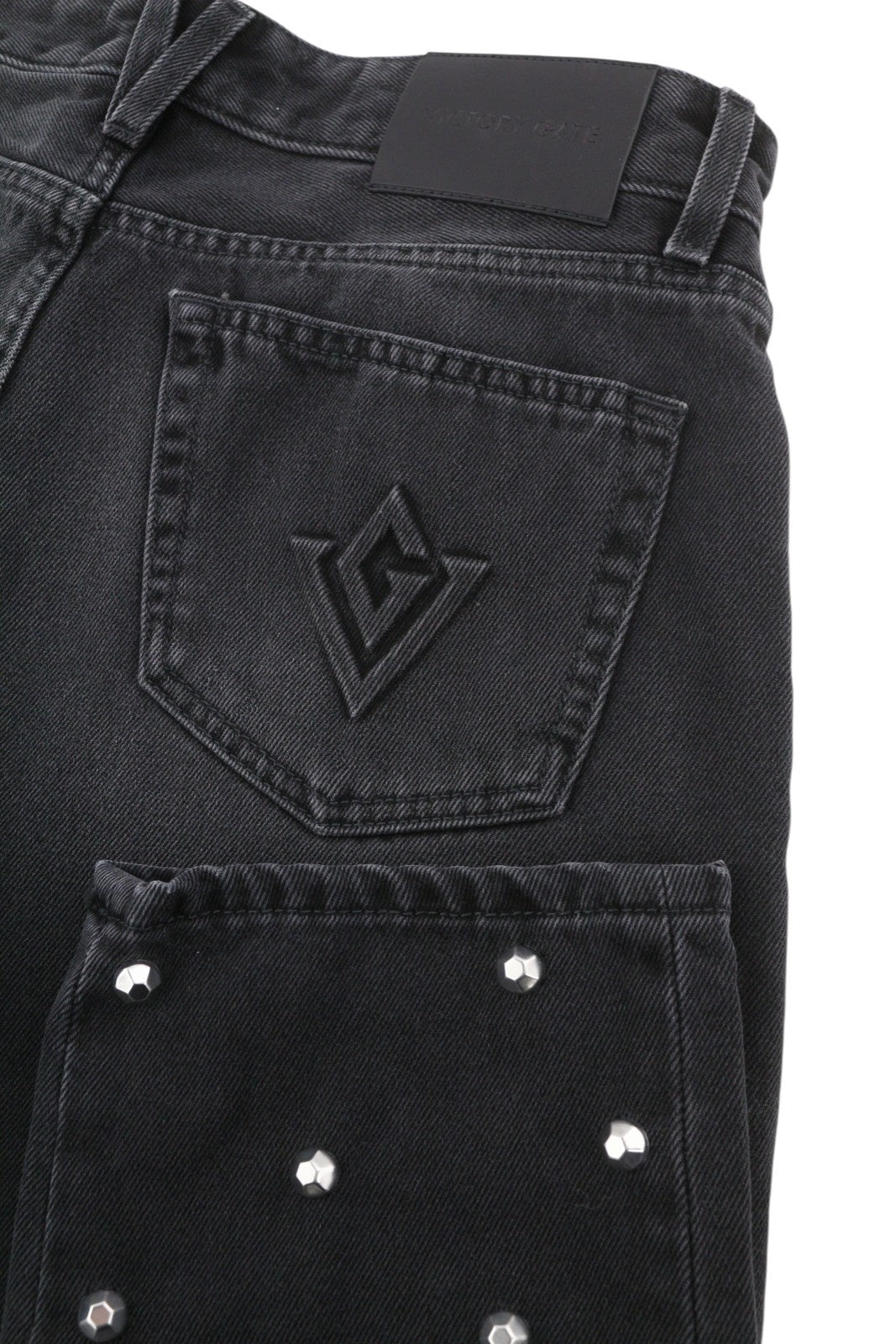 VICTORY GATE Men Jeans Denim Regular Fit Black Collection Studs W30 Worn RRP650