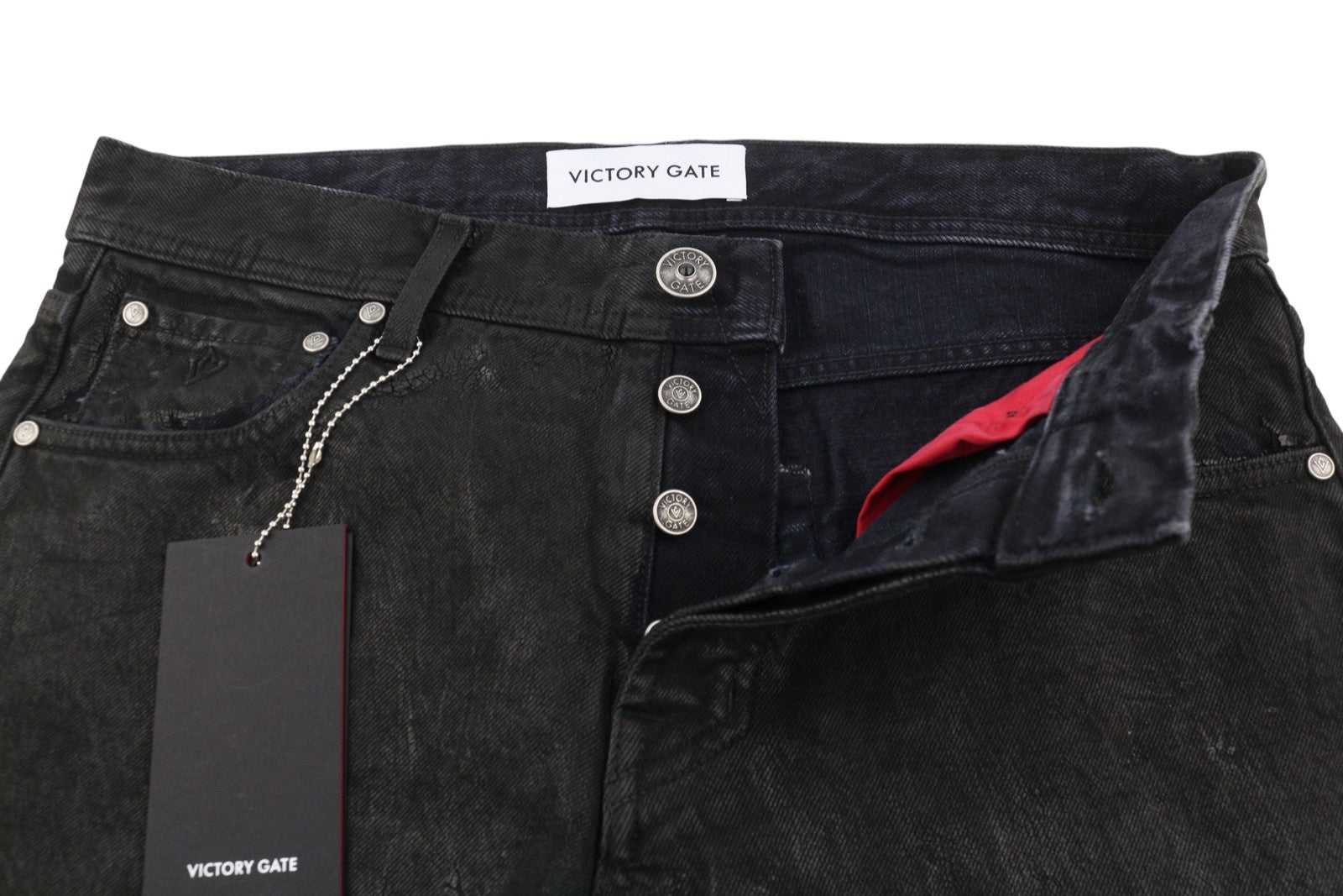 VICTORY GATE Men Jeans Slim Fit Black Collection Spalmato W34 Waxed RRP790