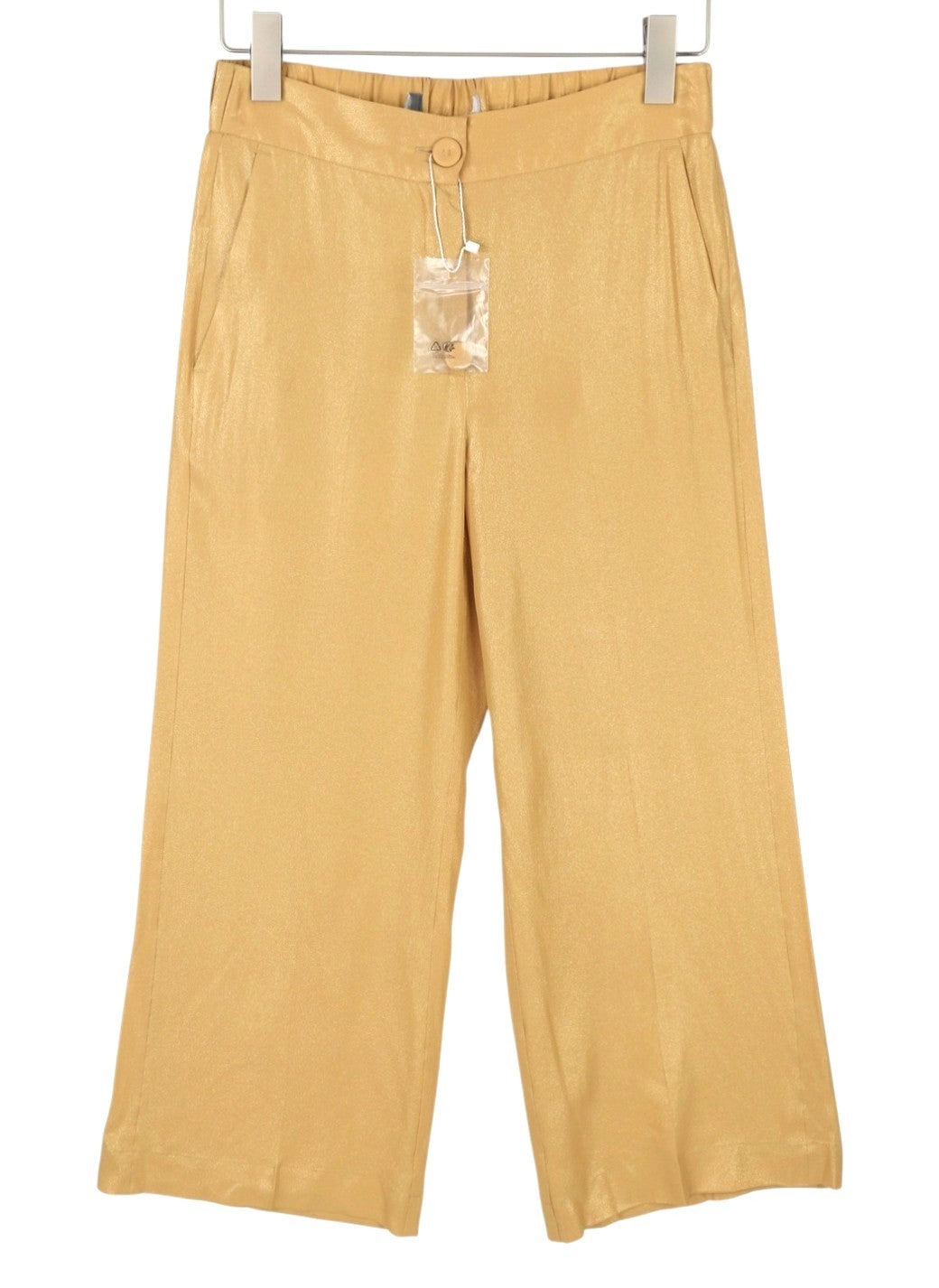 MAX MARA Women Trousers W26 Gold Yellow Silk Mix Glitter Crop Flare