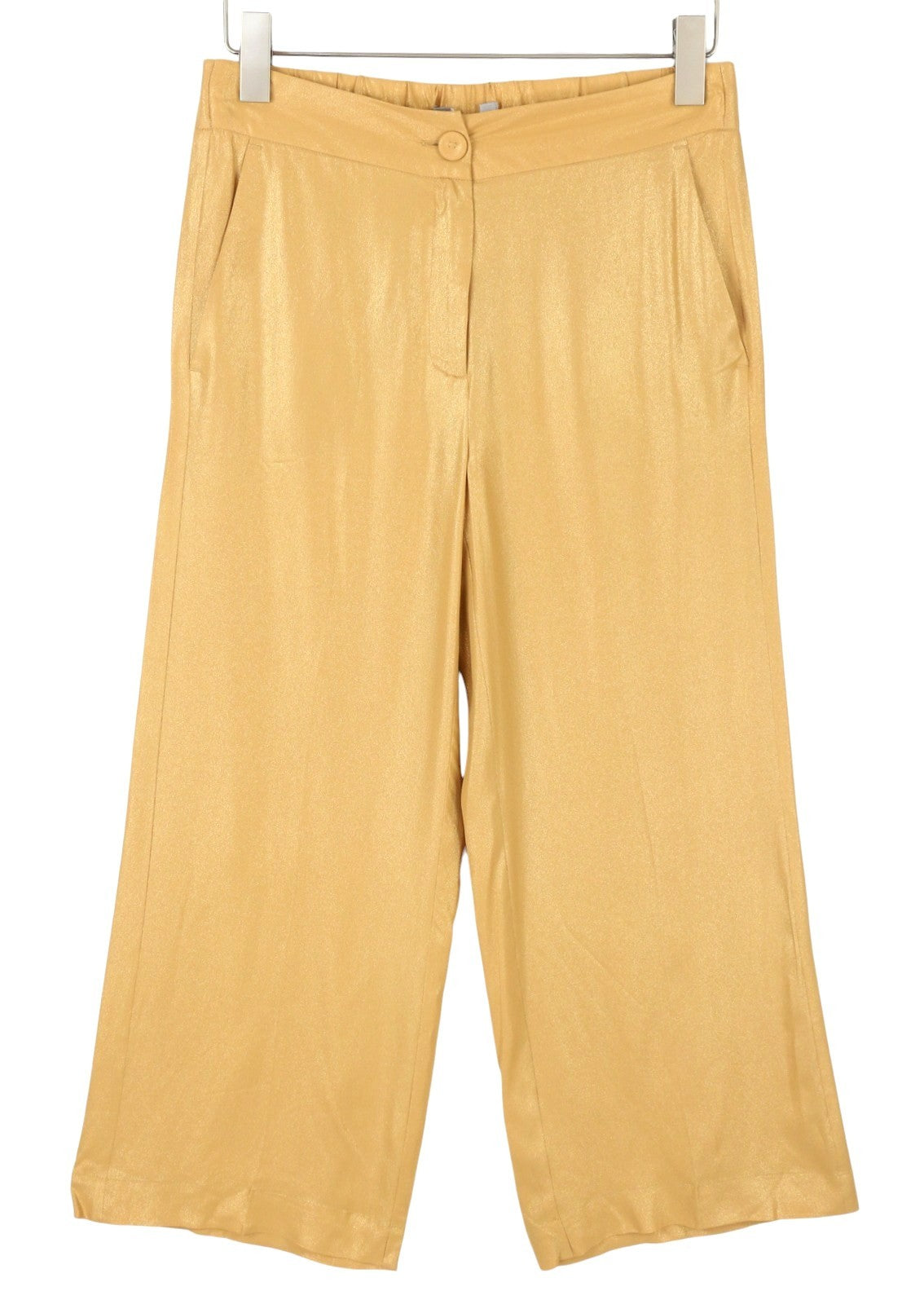 MAX MARA Women Trousers W28 Gold Yellow Silk Mix Glitter Crop Flare