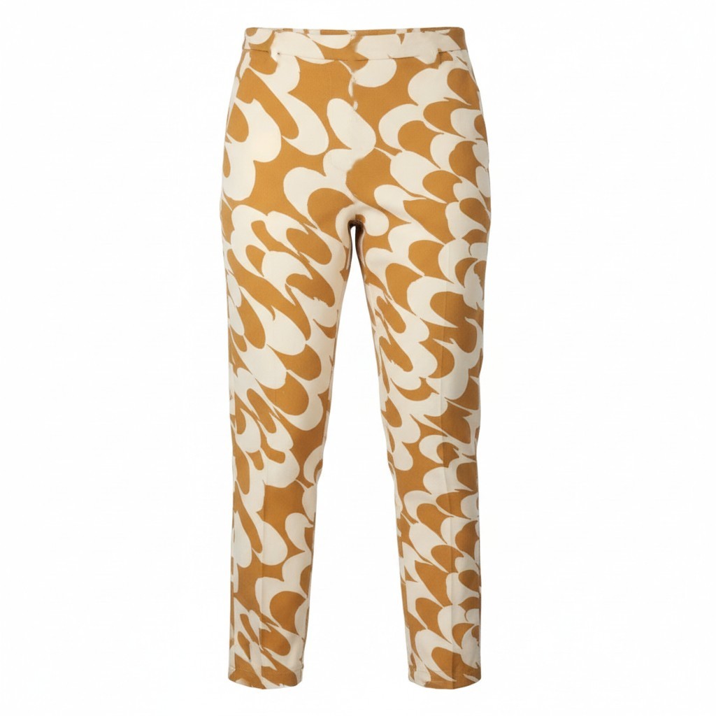MAX MARA Women Trousers EU36 Mustard Print Zip Fly Tapered Elastic Waist