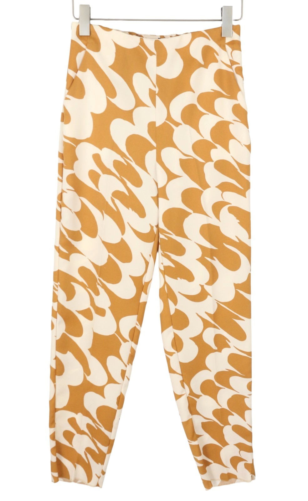 MAX MARA Women Trousers EU36 Mustard Print Zip Fly Tapered Elastic Waist