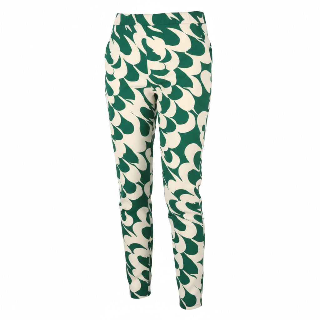 MAX MARA Women Trousers EU34 Green Print Zip Fly Tapered Elastic Waist