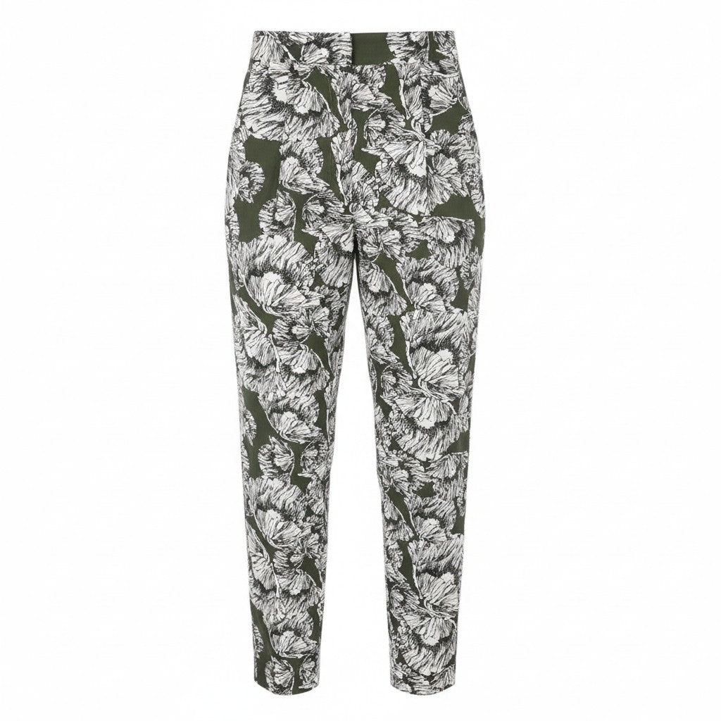 MAX&CO. Women Trousers EU34 Khaki Flower Cotton Elastic Waist Crop