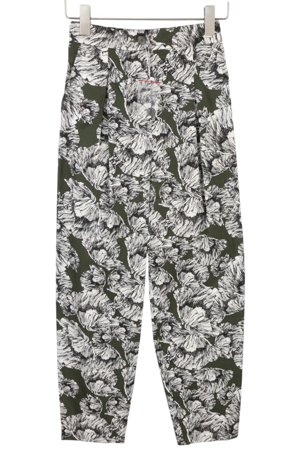 MAX&CO. Women Trousers EU34 Khaki Flower Cotton Elastic Waist Crop