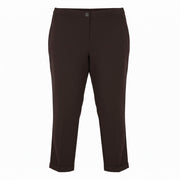 MARINA RINALDI Women Trousers EU56 Dark Brown Elastic Waist Turn-Up Zip