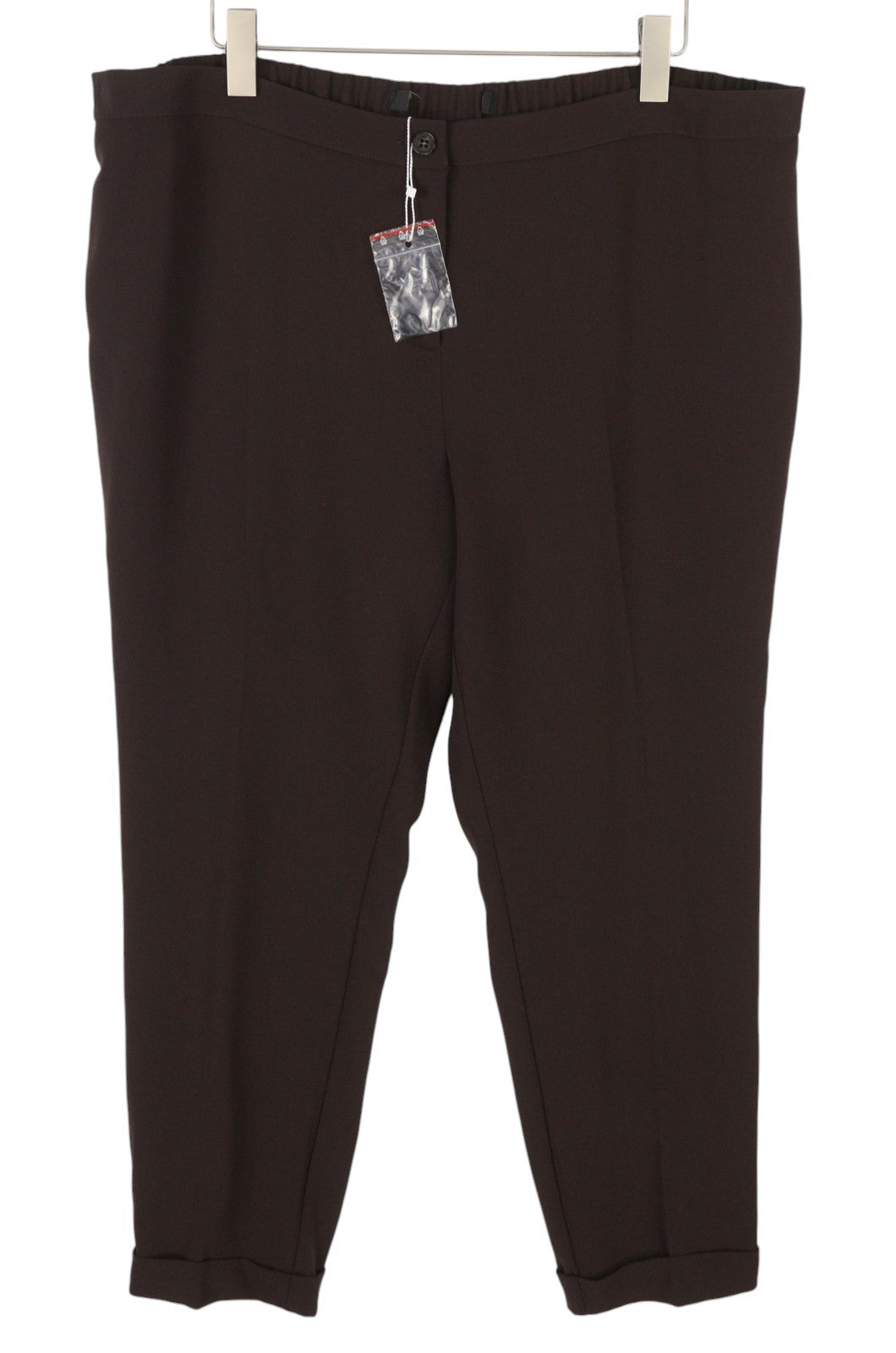 MARINA RINALDI Women Trousers EU56 Dark Brown Elastic Waist Turn-Up Zip