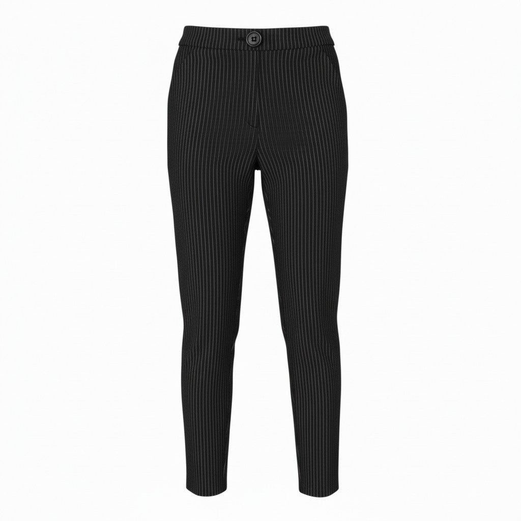 MARINA RINALDI Women Trousers L Black Stripe Elastic Waist Slim Fit