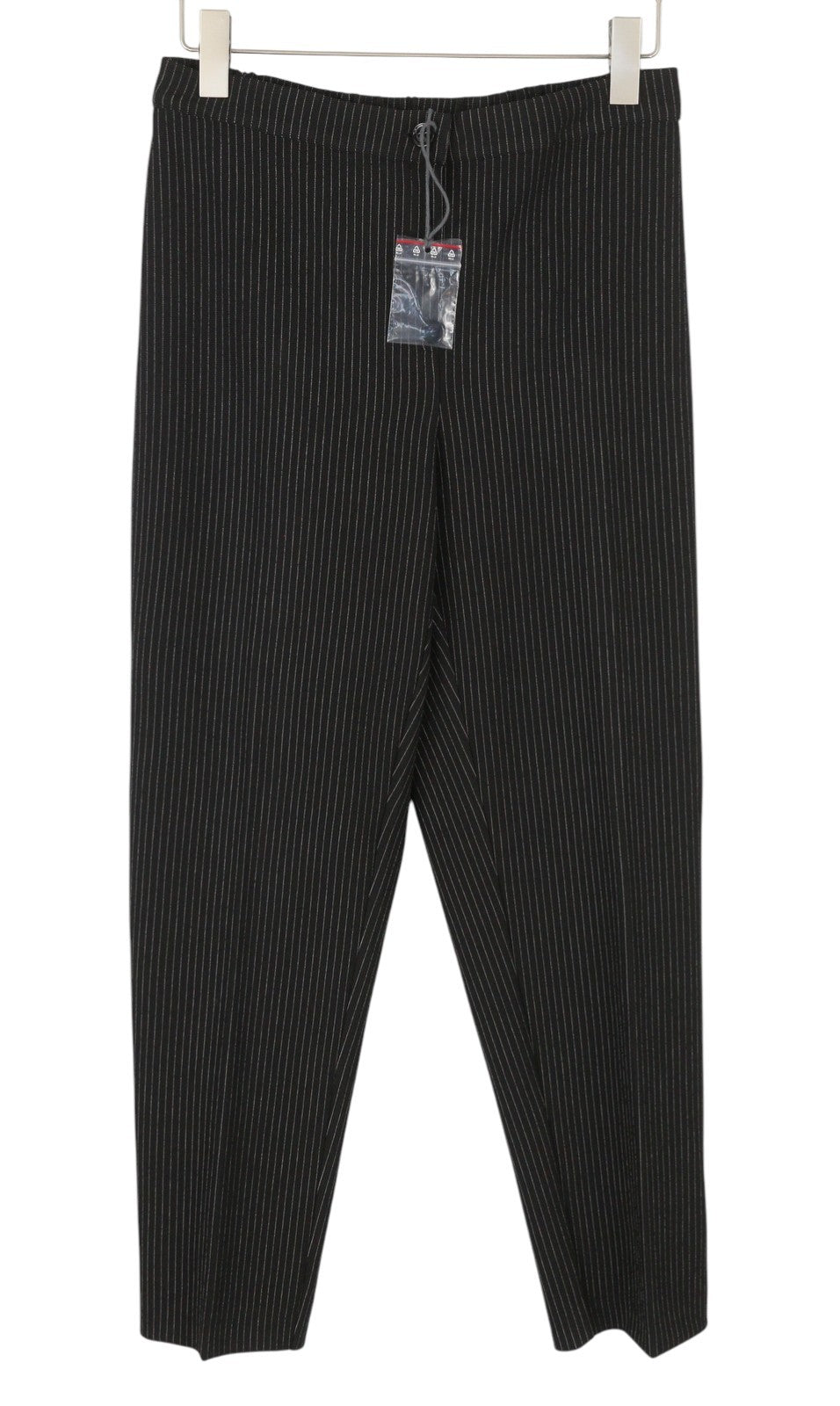 MARINA RINALDI Women Trousers L Black Stripe Elastic Waist Slim Fit