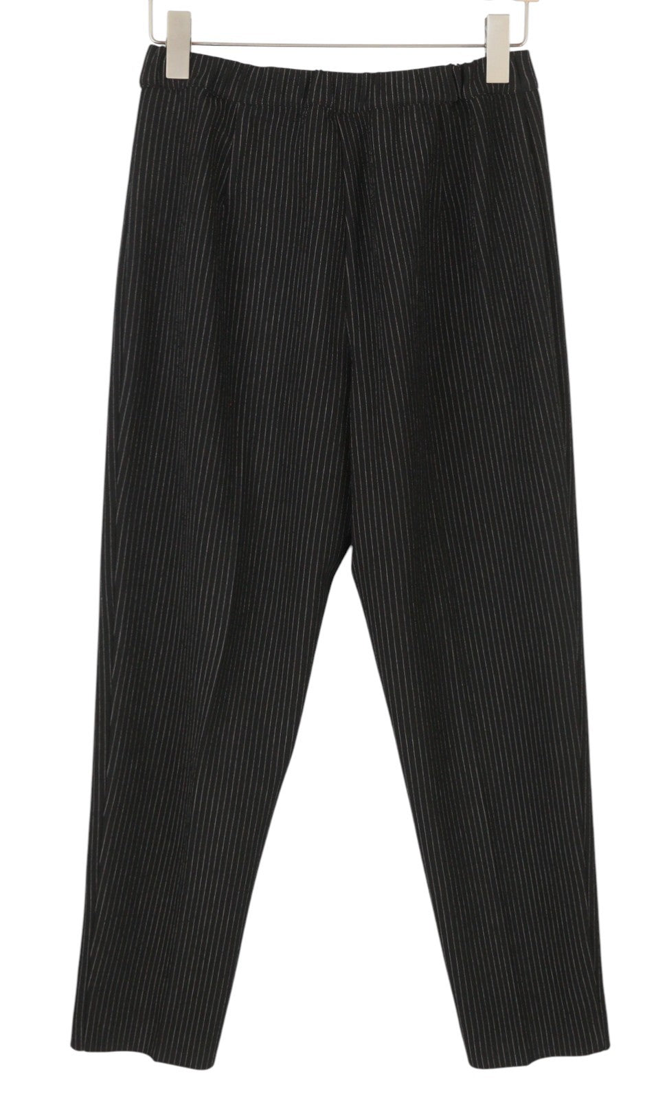MARINA RINALDI Women Trousers L Black Stripe Elastic Waist Slim Fit