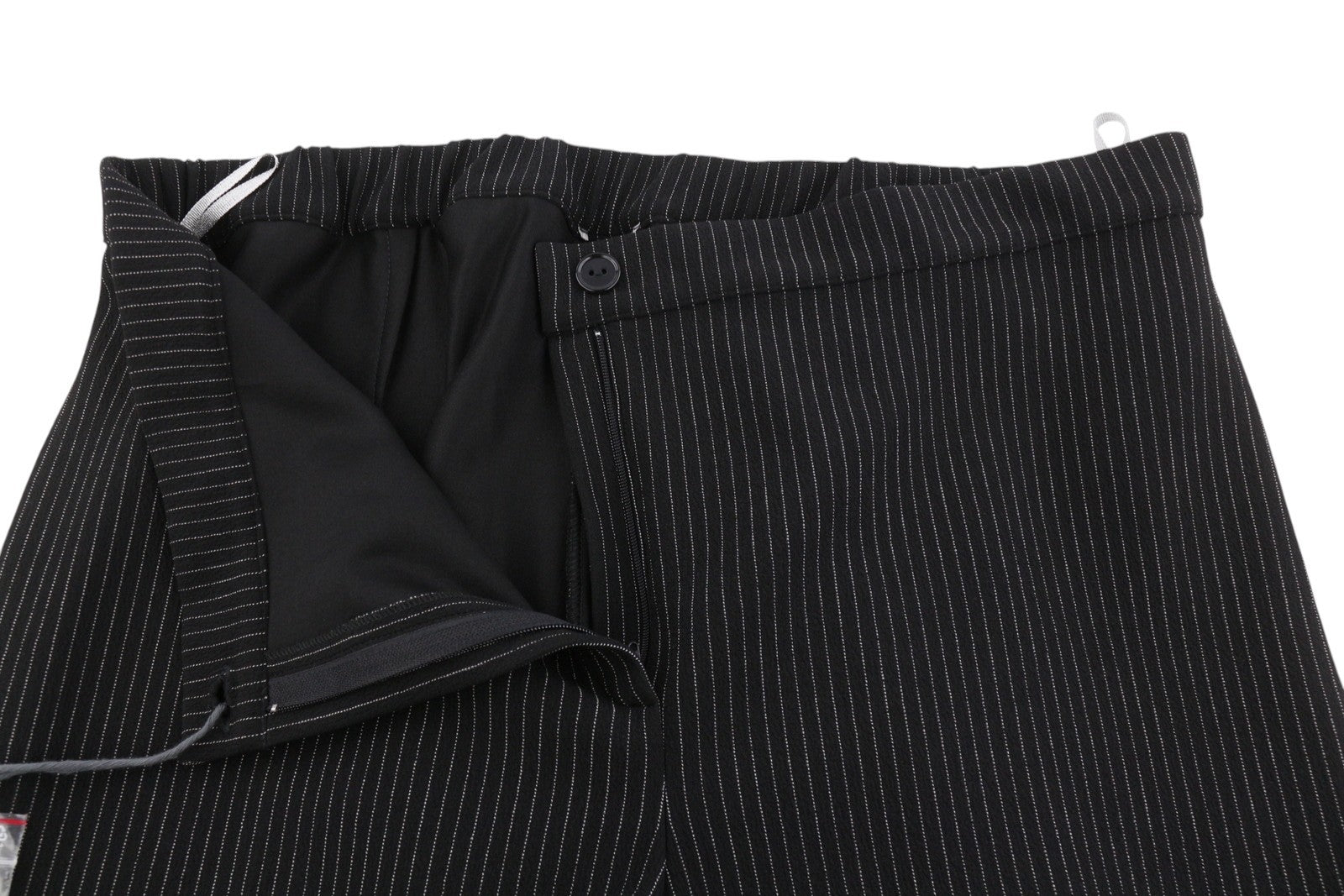 MARINA RINALDI Women Trousers L Black Stripe Elastic Waist Slim Fit