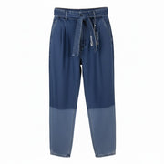 MAX&CO. Women Jeans W29 Blue Faded Pleated Belted Loose Straight High Waist