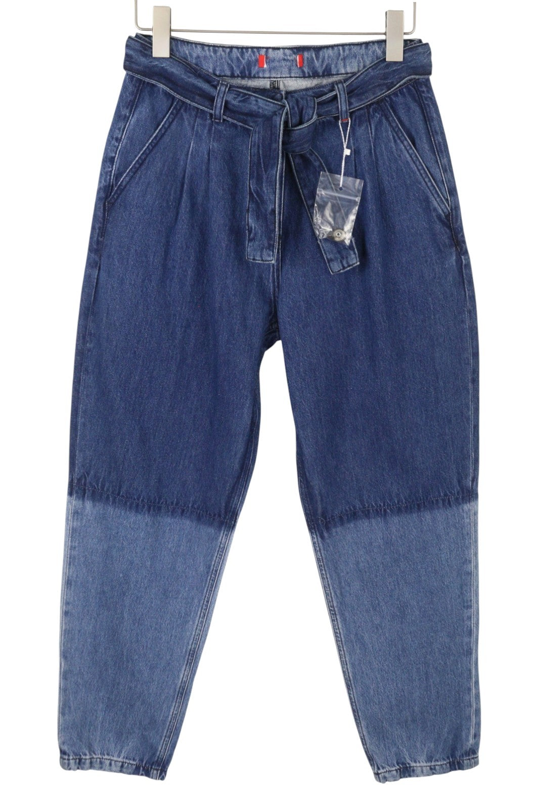 MAX&CO. Women Jeans W29 Blue Faded Pleated Belted Loose Straight High Waist