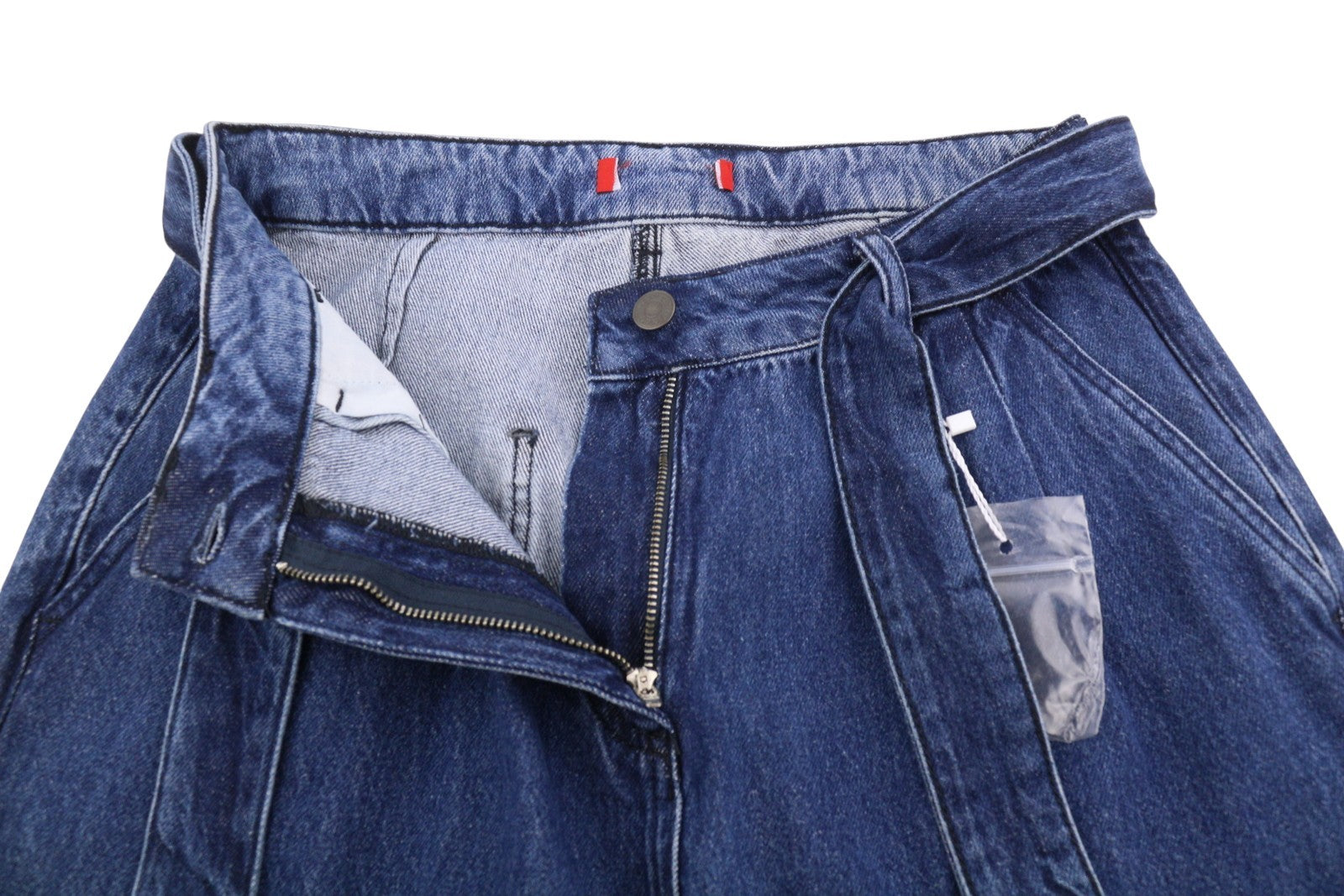 MAX&CO. Women Jeans W29 Blue Faded Pleated Belted Loose Straight High Waist