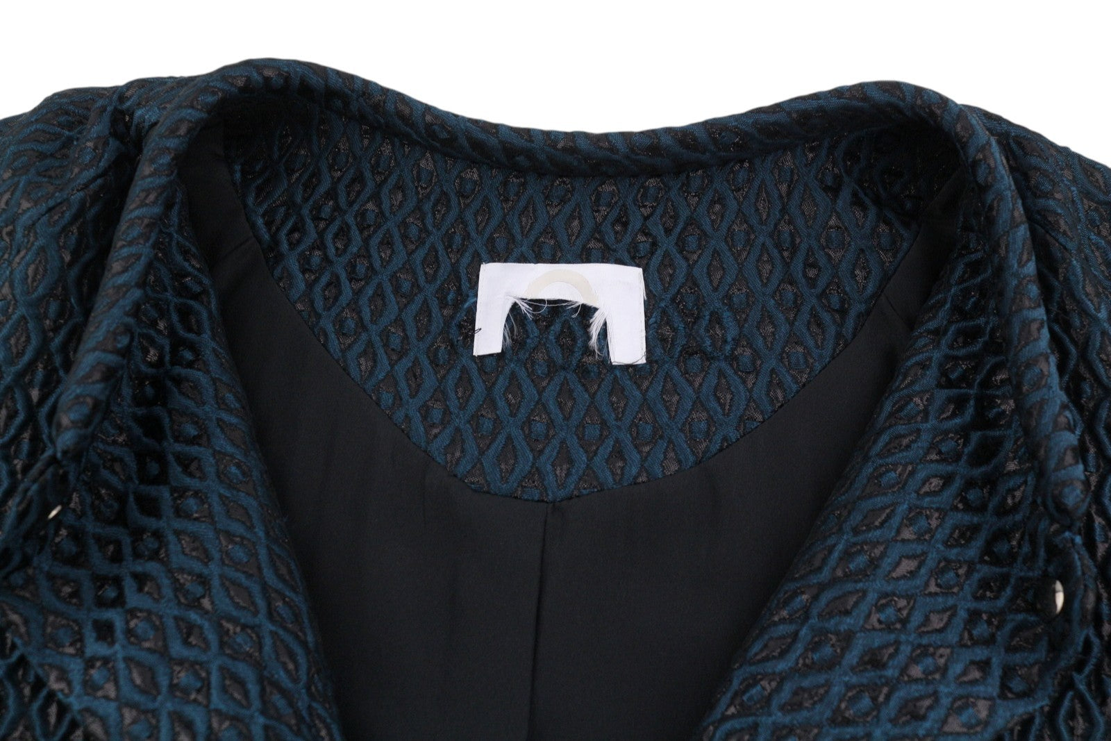 MARINA RINALDI Women Coat EU48 Black Glitter Shiny Embroidered Pattern Mid