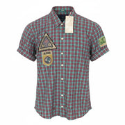 SCOTCH & SODA Men Shirt S Short Sleeve Patched Purple Plaid Check Cotton Linen