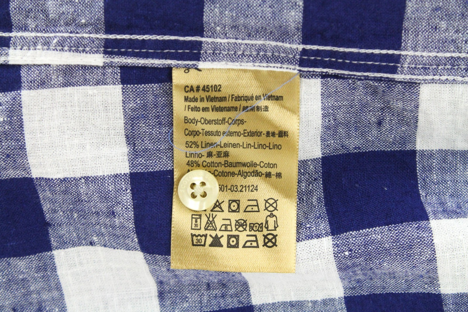 SCOTCH & SODA Men Shirt M Blue White Combo Gingham Checked Linen Cotton Blend