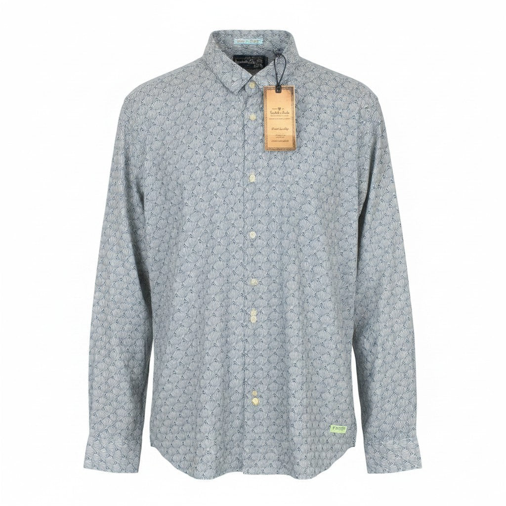SCOTCH & SODA Men Shirt 2XL Melange Summer Blue Shell Print Nautical Cotton