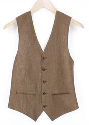 SUITSUPPLY Ferrara Men Waistcoat UK34R Brown Pure Linen Single-Breasted Formal