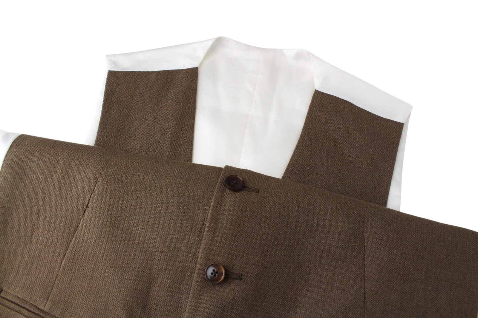 SUITSUPPLY Ferrara Men Waistcoat UK34R Brown Pure Linen Single-Breasted Formal