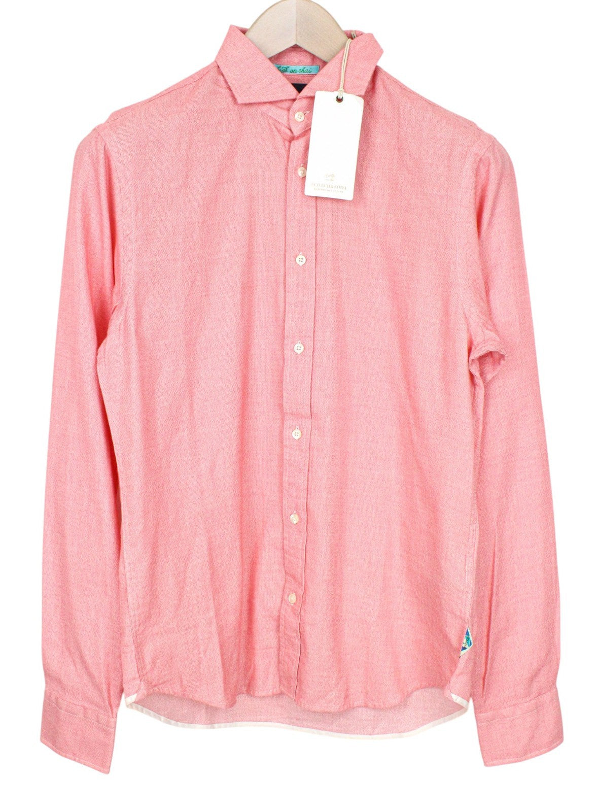 SCOTCH & SODA Ams Couture Men Shirt S Salmon Pink Pure Cotton Long Sleeved