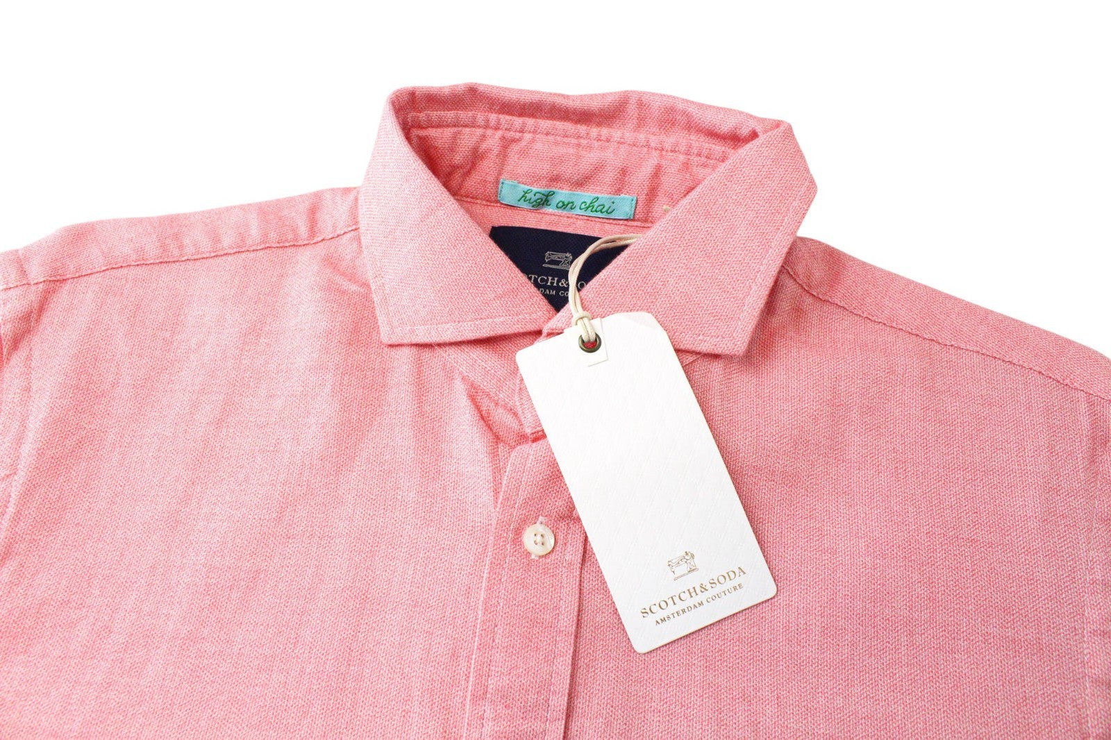 SCOTCH & SODA Ams Couture Men Shirt S Salmon Pink Pure Cotton Long Sleeved