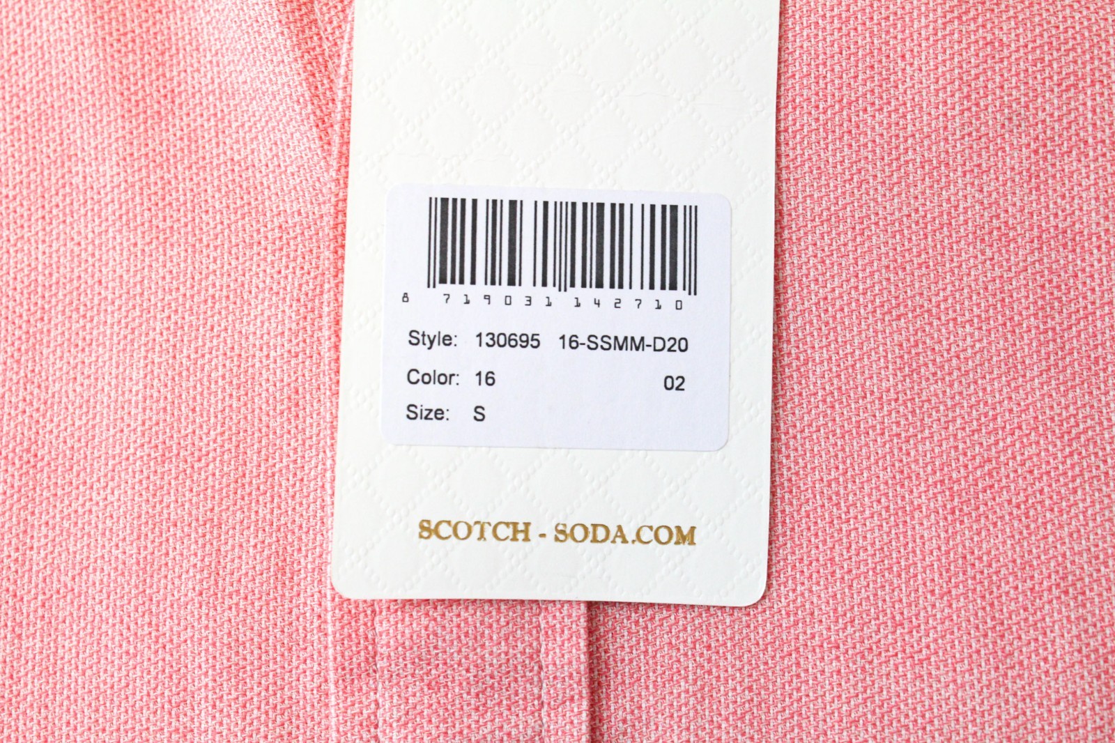 SCOTCH & SODA Ams Couture Men Shirt S Salmon Pink Pure Cotton Long Sleeved