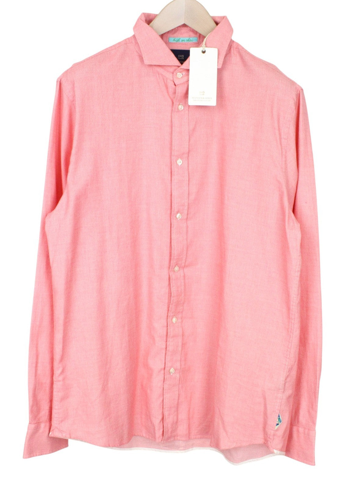 SCOTCH & SODA Ams Couture Men Shirt XL Salmon Pink Pure Cotton Button-Up