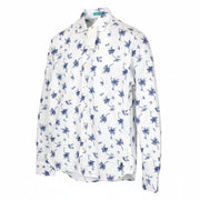 SCOTCH & SODA Men Shirt S White Blue Cotton Palm Pattern Long Sleeve