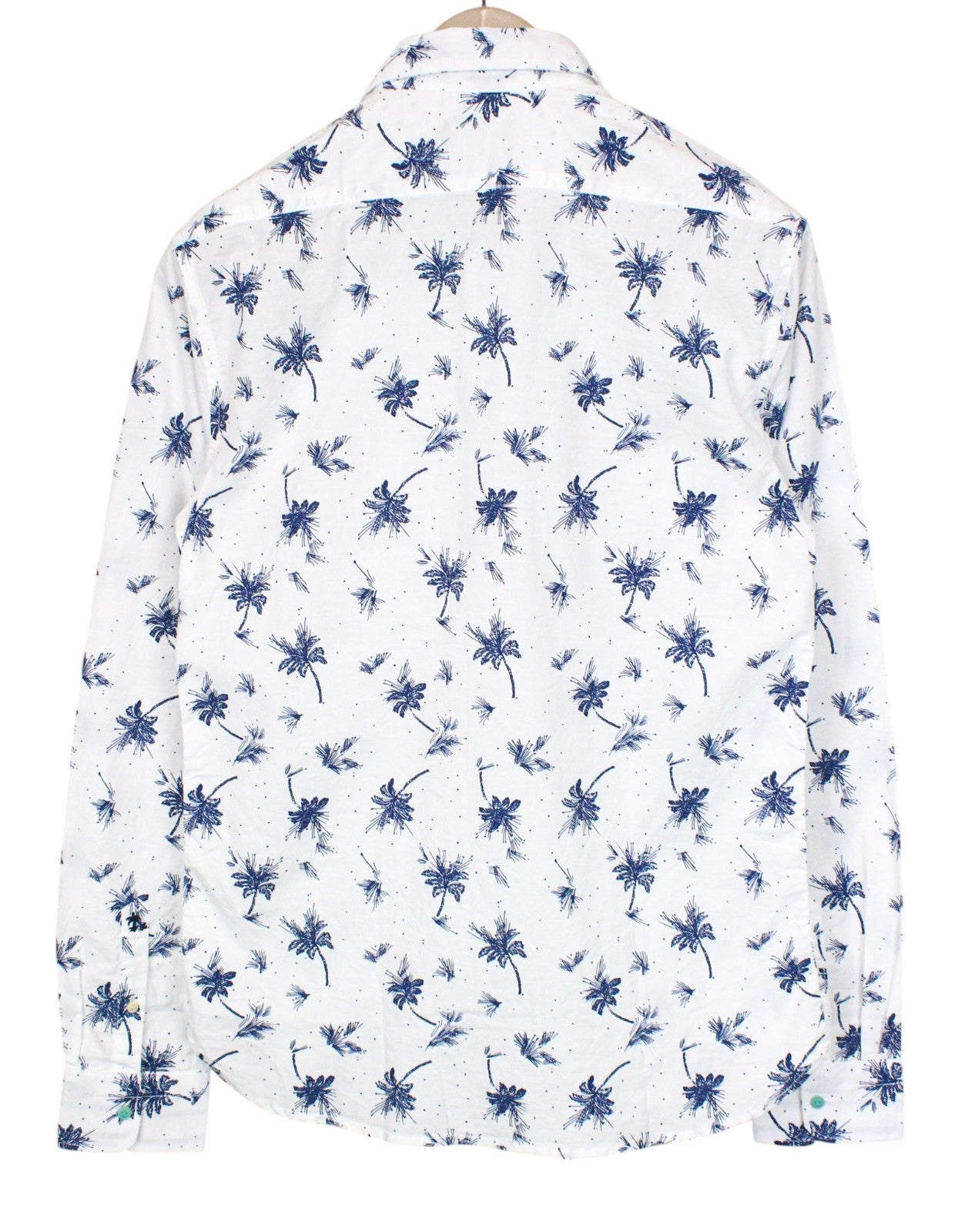 SCOTCH & SODA Men Shirt S White Blue Cotton Palm Pattern Long Sleeve