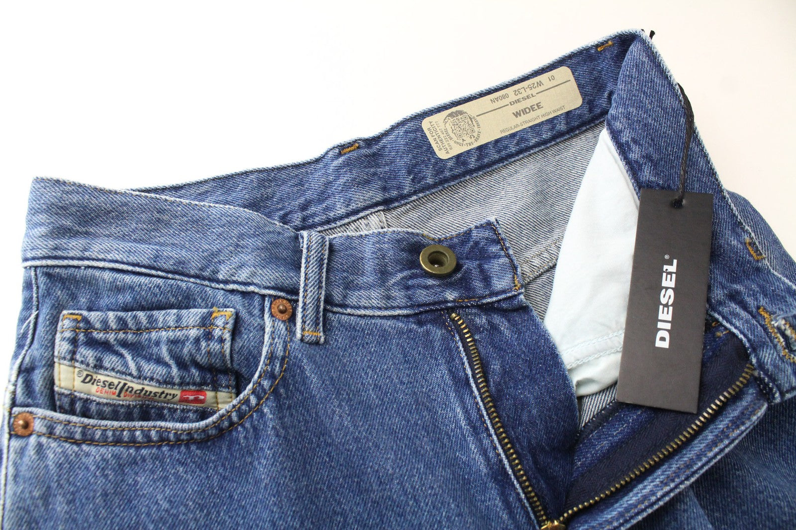 DIESEL Widee 080AN Women Jeans W25/L32 Straight Fit Blue Pure Cotton Denim