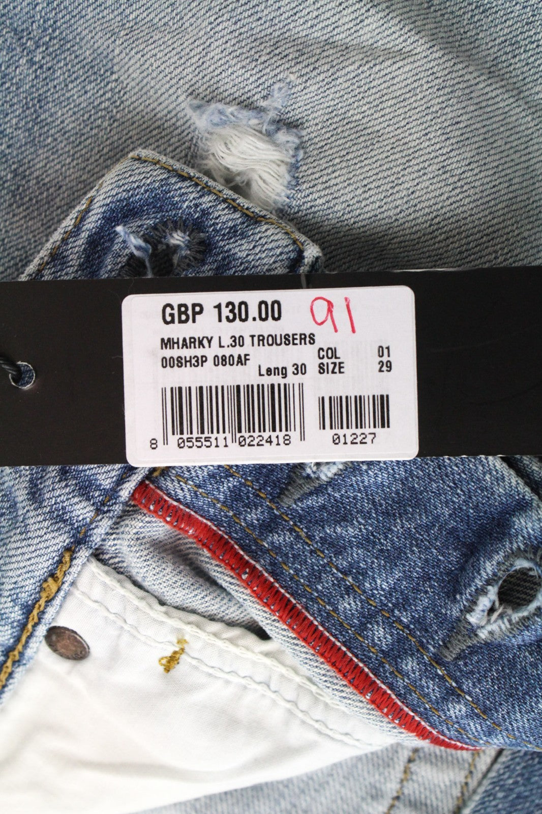 DIESEL Mharky 080AF Men Jeans W29/L30 Slim-Skinny Blue Pure Cotton Ripped