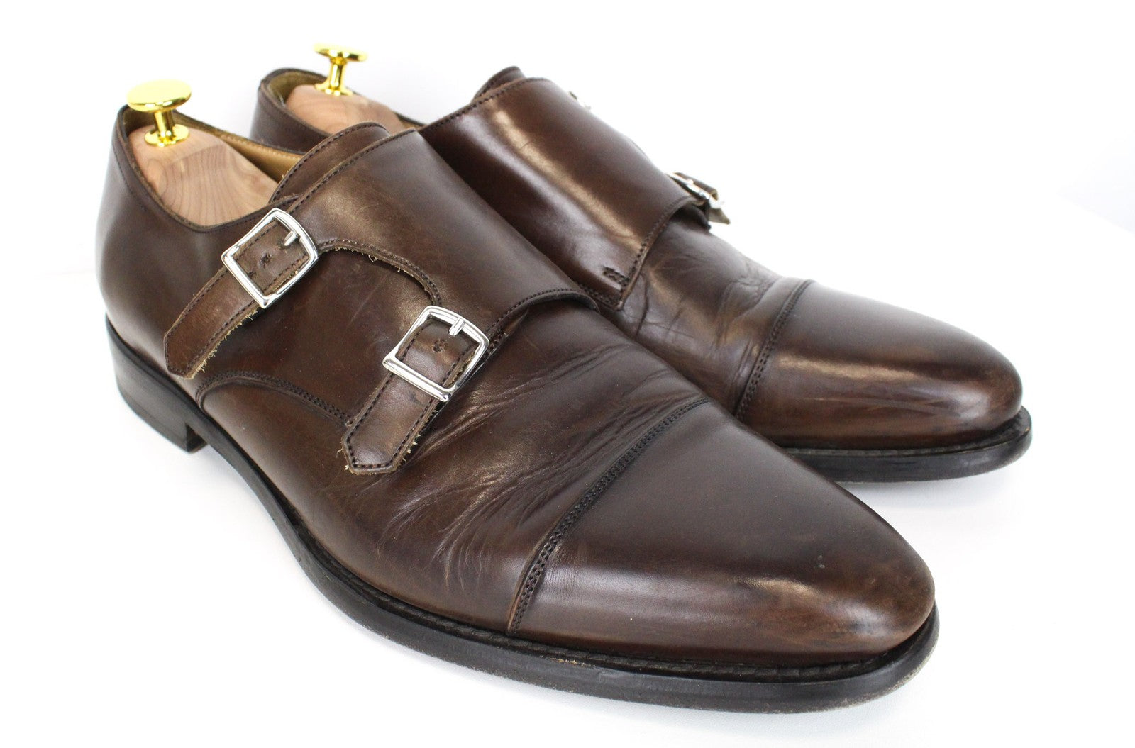 SUITSUPPLY Men Formal Shoes EU43.5 Brown Genuine Leather Double Buckle Low-Top