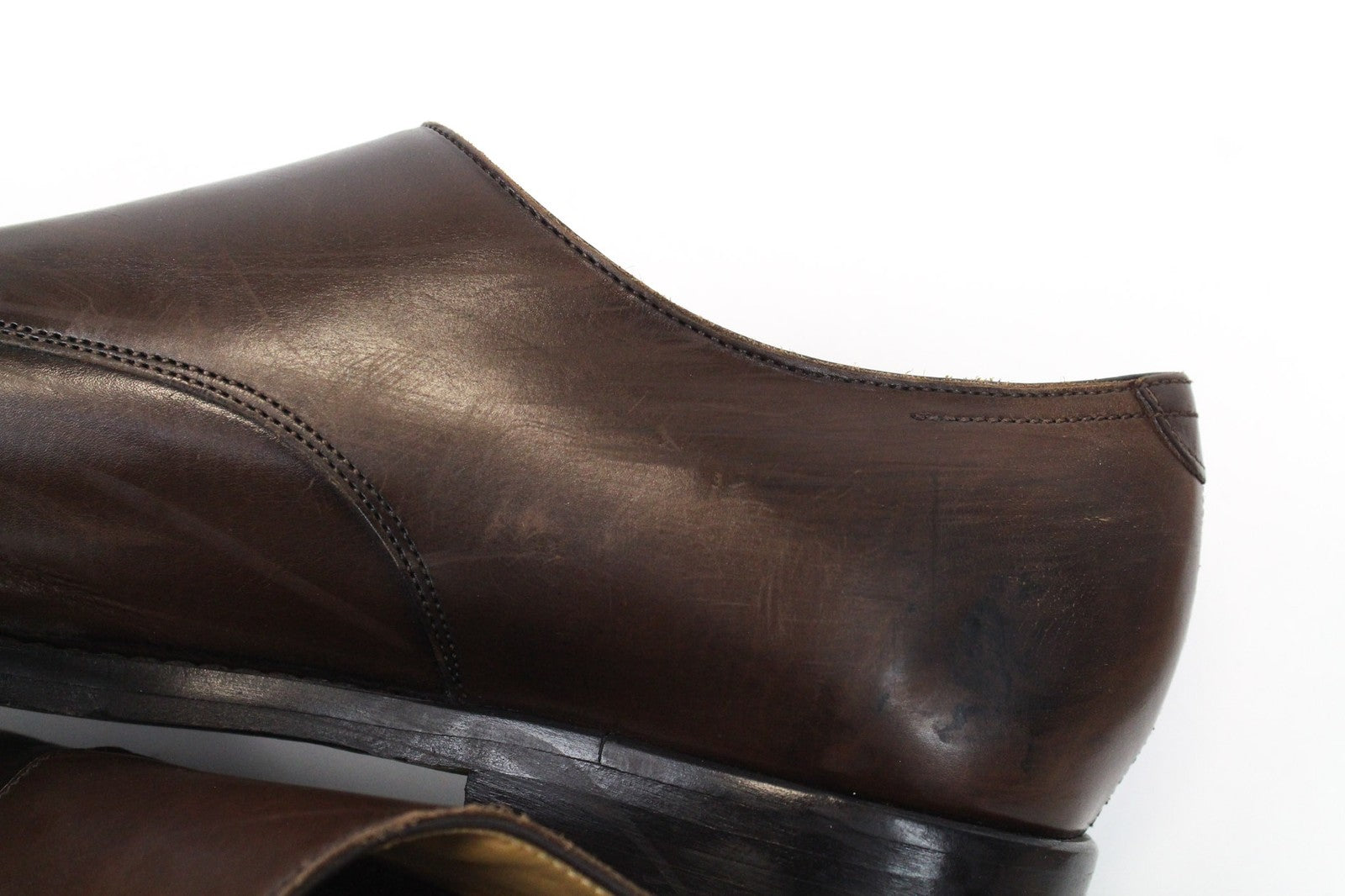 SUITSUPPLY Men Formal Shoes EU43.5 Brown Genuine Leather Double Buckle Low-Top
