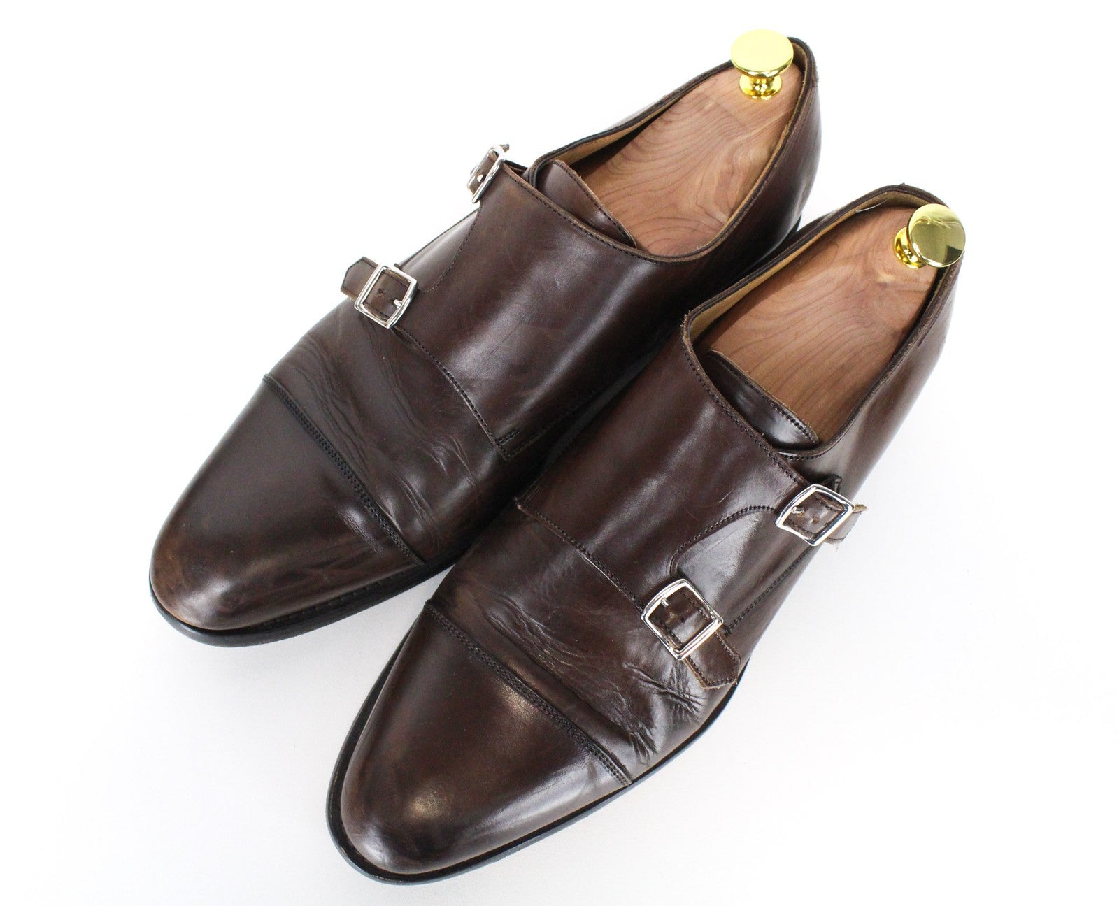 SUITSUPPLY Men Formal Shoes EU43.5 Brown Genuine Leather Double Buckle Low-Top
