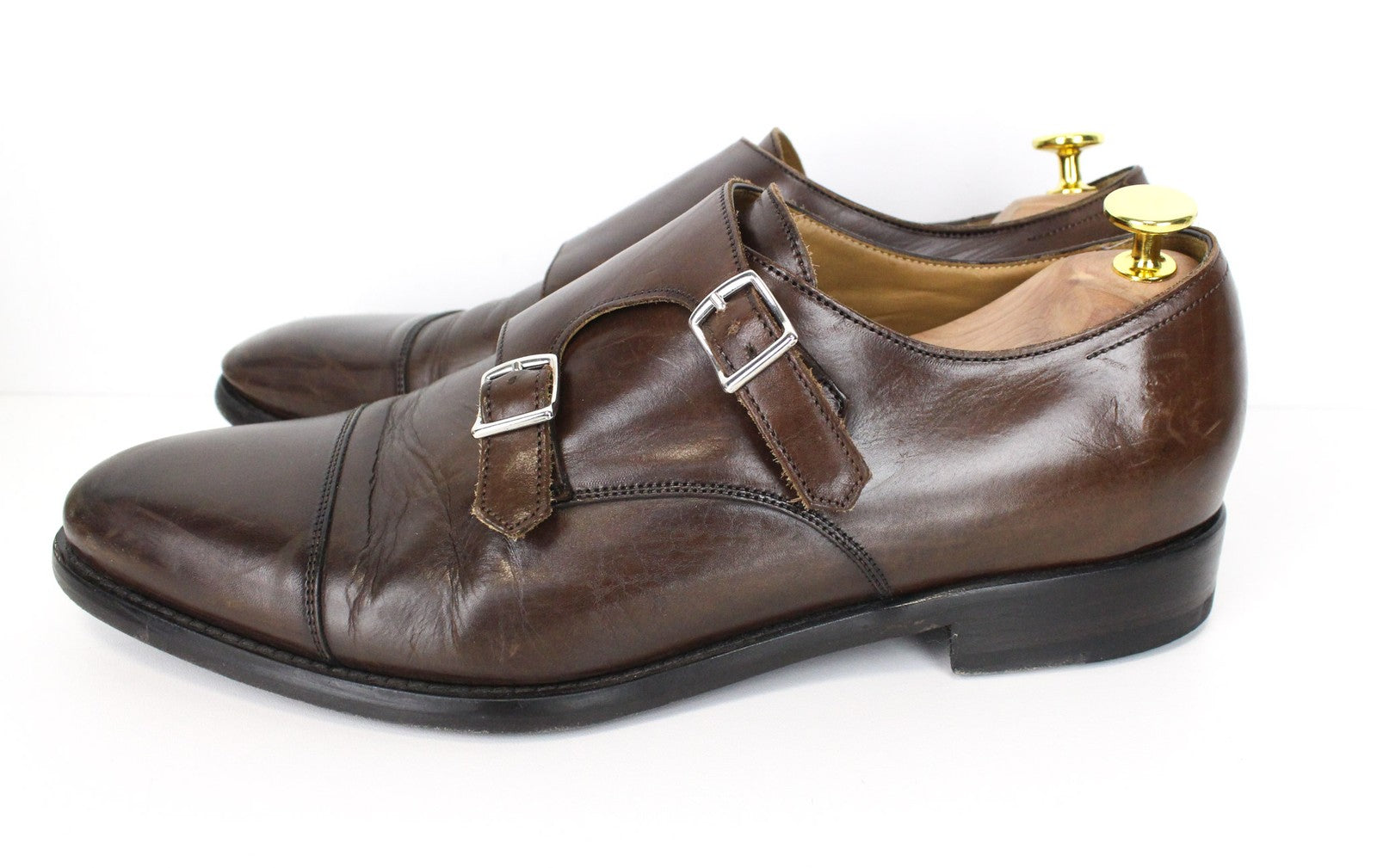 SUITSUPPLY Men Formal Shoes EU43.5 Brown Genuine Leather Double Buckle Low-Top