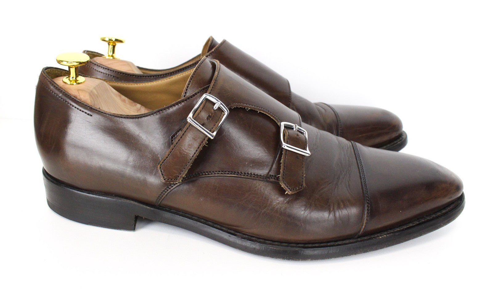 SUITSUPPLY Men Formal Shoes EU43.5 Brown Genuine Leather Double Buckle Low-Top